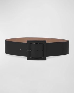 Carolina Herrera Square-Buckle Wide Leather Belt - Black