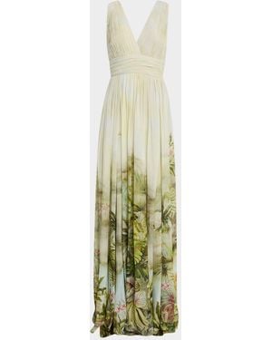 Elie Saab Printed Sleeveless Gown With Shawl - White