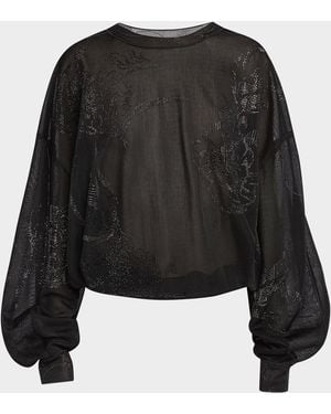 Giorgio Armani Sheer Jersey Blouse With Swarovski Details - Black