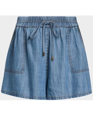 Ramy Brook Annalise Wide-Leg Denim Shorts - Blue