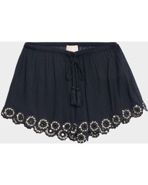 Ulla Johnson Liya Embroidered Gauze Coverup Shorts - Blue