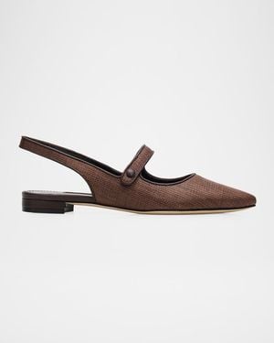 Manolo Blahnik Campari Mary Jane Slingback Flats - Brown
