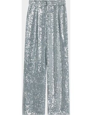 LAPOINTE Sequined Pleated Wide-Leg Belted Pants - Blue