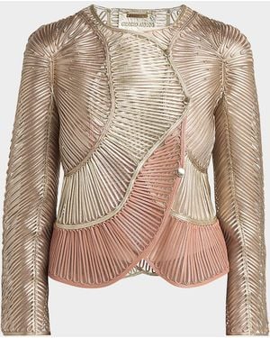 Giorgio Armani Metallic Soutache Two-Tone Leather Jacket - Brown