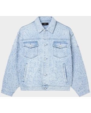 Purple Apos;Beaded Denim Trucker Jacket - Blue