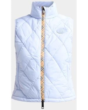 Burberry Cheswick Check-Placket Quilted Vest - Blue