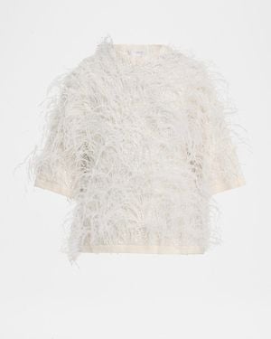 Michael Kors Sequin & Feather Cashmere Sweater - White