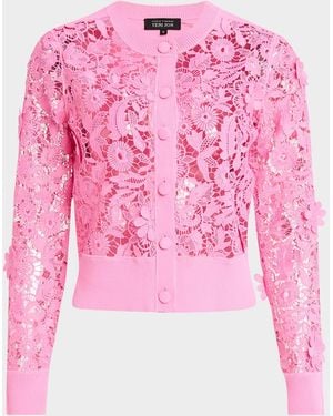 Teri Jon Lace-Front Knit Cardigan - Pink