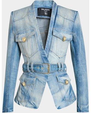 Balmain Belted Denim Jacket - Blue