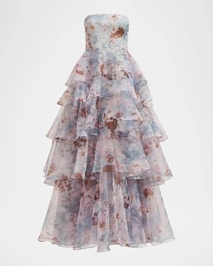 Aje. Gabriella Strapless Tiered Ruffle Gown - White