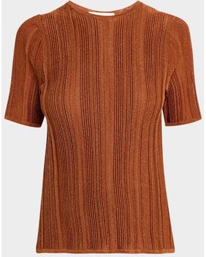 Zimmermann Indra Metallic Rib-Knit Tee - Brown