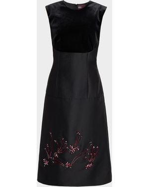 Bibhu Mohapatra Mixed-Media Crystal Embroidered Silk Gazar Midi Dress - Black