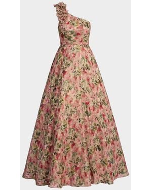 Mac Duggal Floral Organza Brocade One-Shoulder Gown - Multicolor