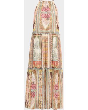 Tahari The Aurora Baroque-Print Halter Maxi Dress - Natural