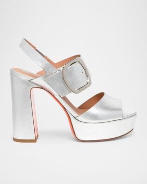 Santoni Bruxel Metallic Buckle Platform Sandals - Gray