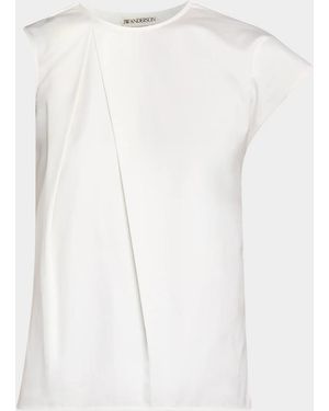 JW Anderson Sculptural Sleeve Pleated Cotton Poplin Top - White