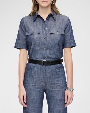 Callas Milano Vesper Button-Down Stretch Denim Shirt - Blue