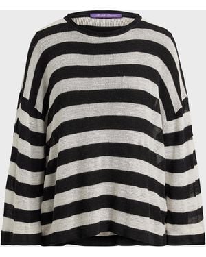 Ralph Lauren Striped Silk-Linen Crewneck Sweater - Black