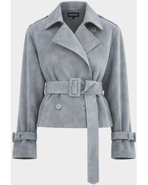 Lamarque Dhana Suede Cropped Trench Coat - Blue