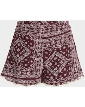 Veronica Beard Tennison Printed Cotton-Blend Shorts - Red