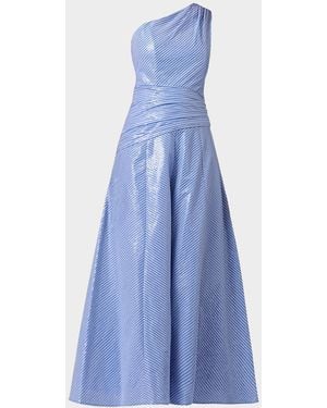 Shoshanna Nikki Sequined Striped One-Shoulder Gown - Blue
