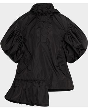 Simone Rocha Hooded Ruffle Detail Petal Sleeve Asymmetric Jacket - Black