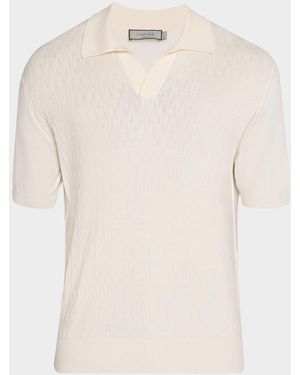 Canali Apos;S Jacquard Cotton Knit Polo Shirt - Natural