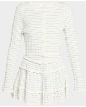 LoveShackFancy Media Striped Stretch Pointelle Cropped Cardigan - Natural