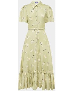 LEO LIN Becca Floral-Print Flounce Midi Shirtdress - Green