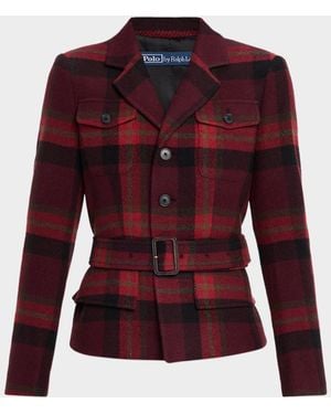 Polo Ralph Lauren Belted Plaid Tweed Jacket - Red