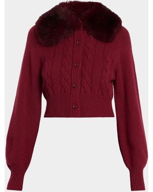 Toccin Rita Cable-Knit Cardigan With Removable Collar - Red