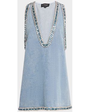 retroféte Stevie Crystal-Trim Denim Shift Dress - Blue