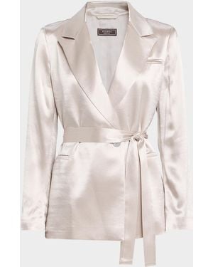Peserico Belted Satin Blazer - Natural