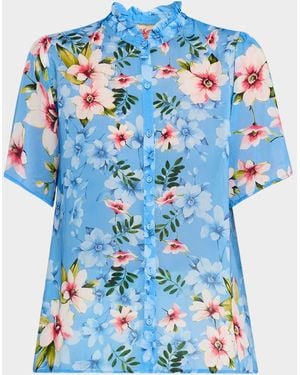 Johnny Was Yoella Floral Short-Sleeve Button-Down Shirt - Blue