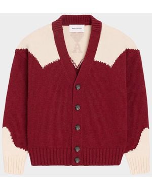 Ami Paris Ami De Coeur V-Neck Cardigan - Red