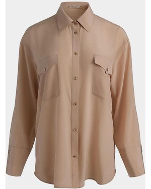 Alice + Olivia Finely Silk Oversized Shirt - Brown