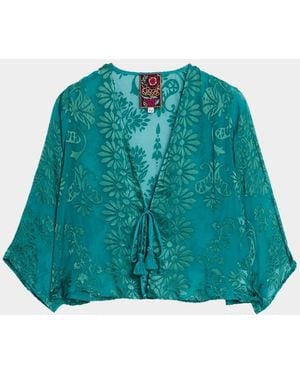 Johnny Was Mertina Cropped Burnout Floral Bolero - Green