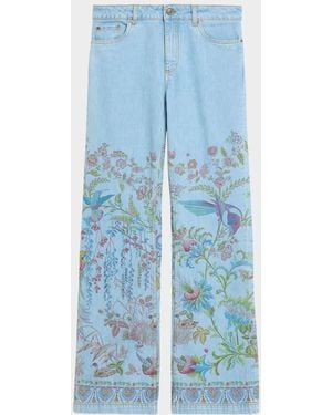 Etro Floral-Print Flared Jeans - Blue
