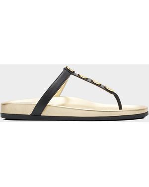 Manolo Blahnik Ruja Studded Leather T-Strap Sandals - Metallic