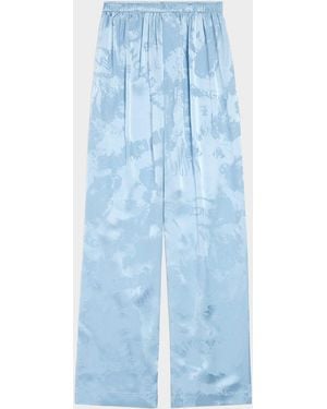 Balenciaga Logo Silk Jacquard Wide-Leg Pajama Pants - Blue
