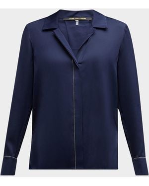 Kobi Halperin Ceanna Chain-Trim Stretch Georgette Blouse - Blue