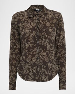 PAIGE Desano Lace Button-Front Shirt - Gray
