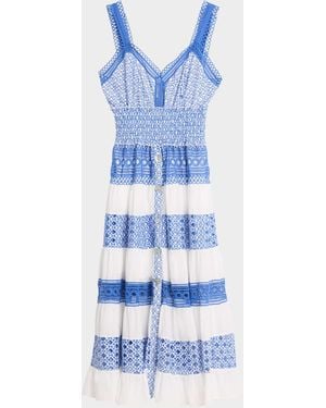 MILLY Mixed Eyelet-Embroidered Midi Dress - Blue
