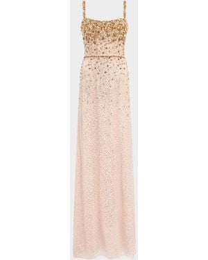 Jenny Packham Solstice Degrade Embellished Sleeveless Column Gown - White