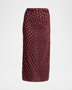 Stella McCartney Polka Dot Mesh Ruched Midi Skirt - Red