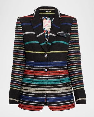 Maison Common Striped Cotton-Blend Single-Breasted Blazer - Black