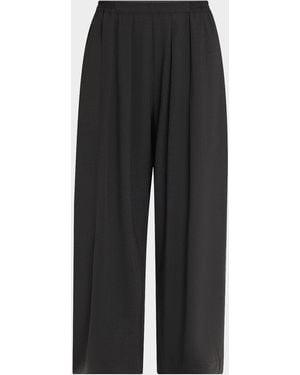 Eskandar Pleated Stretch Wool Straight-Leg Crop Pants - Black
