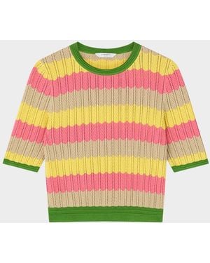 LK Bennett Cinzia Wavy Striped Pointelle-Knit Sweater - Gray