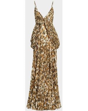 Et Ochs Micah Abstract Chiffon Pleated Gown - Metallic