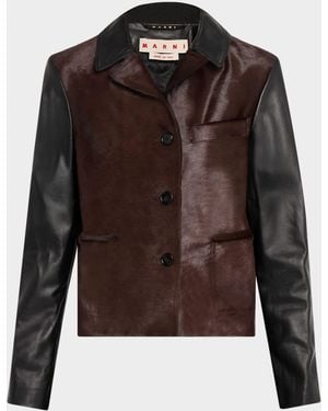 Marni Pony-Hair And Leather Jacket - Brown
